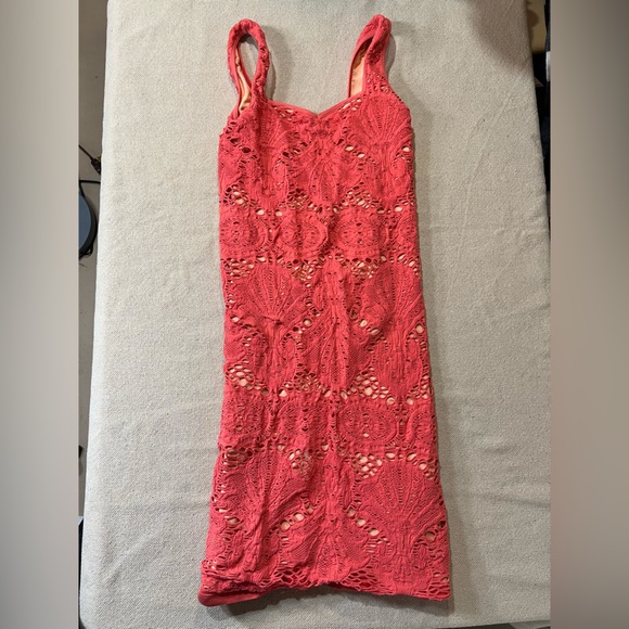 Free People Coral/Pink Medallion Lace Bodycon Dress - Picture 3 of 4